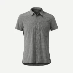 CAMISA DE TREKKING VIAJE TRAVEL 500 STRETCH MANGAS CORTAS GRIS HOMBRE