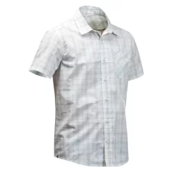 Camisa Trekking Viaje TRAVEL 100 Cuadros Manga Corta Negro Hombre -Equipo Deportivo camisa trekking viaje travel 100 cuadros manga corta blanca hombre