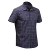 Camisa Trekking Viaje TRAVEL 100 Cuadros Manga Corta Negro Hombre
