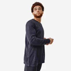 Kalenji Camiseta Running Dry+ Hombre Negro Manga Larga Transpirable