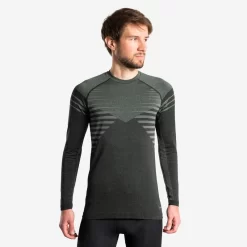 CAMISETA SIN COSTURAS CONFORT MANGA LARGA TRAIL RUNNING HOMBRE NEGRO CAQUI
