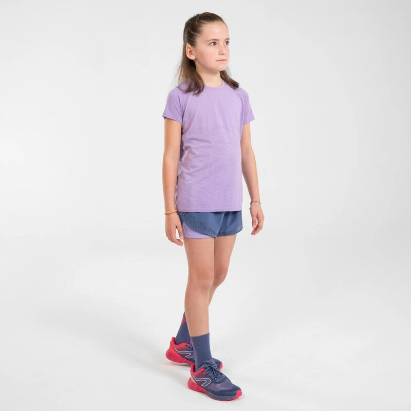 Pantalón Corto Mallas Running Transpirable Niña - KIPRUN DRY+ 2 En 1 Tejano Y Malva 3 Pantalón Corto Mallas Running Transpirable Niña - KIPRUN DRY+ 2 En 1 Tejano Y Malva - Imagen 3