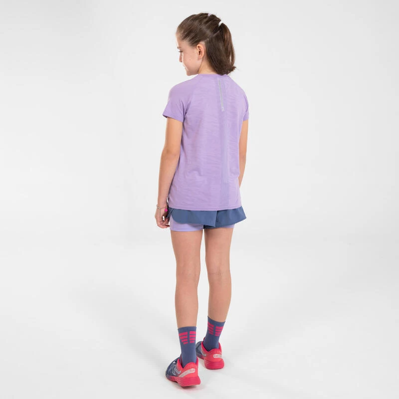 Pantalón Corto Mallas Running Transpirable Niña - KIPRUN DRY+ 2 En 1 Tejano Y Malva 4 Pantalón Corto Mallas Running Transpirable Niña - KIPRUN DRY+ 2 En 1 Tejano Y Malva - Imagen 4